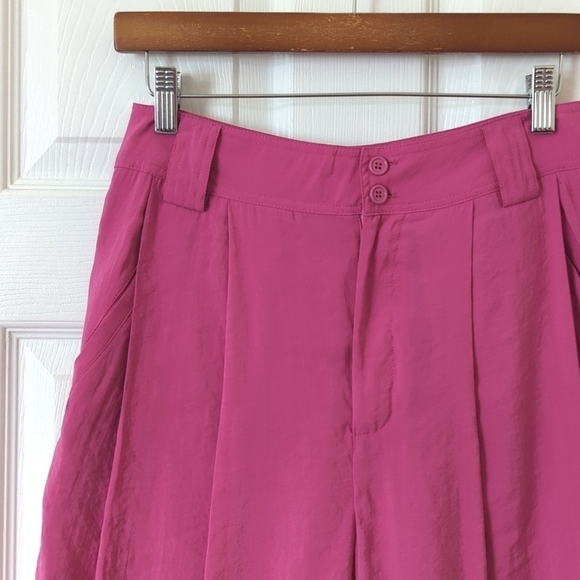 Anthropologie Classic Pleated High Waisted Cropped Wide Leg Trousers Hot Pink 4 - Picture 11 of 15